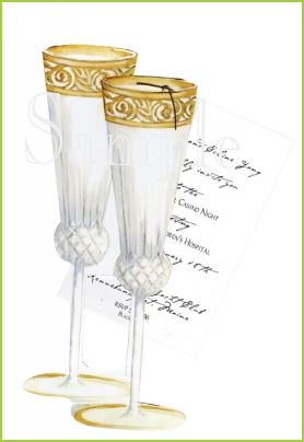Champagne Flutes with gold tag with glitter